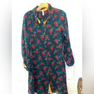 Matilda Jane Button Up Long Sleeve Long Shirt Dress Blue Floral Sz Medium